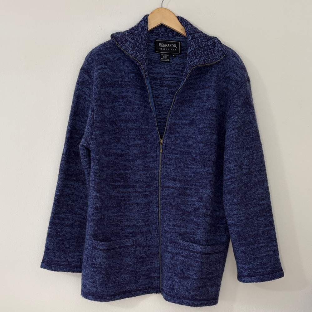 100% Wool Jacket Sweater Blue Shacket Natural Fiber Fisherman Minimalist Medium